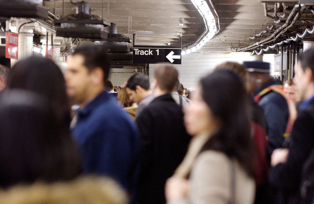 A crowded subway station.