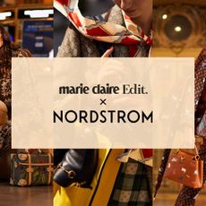 marie claire and nordstrom logos overlayed over photos of women shopping