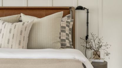 layered bedding in light colors 