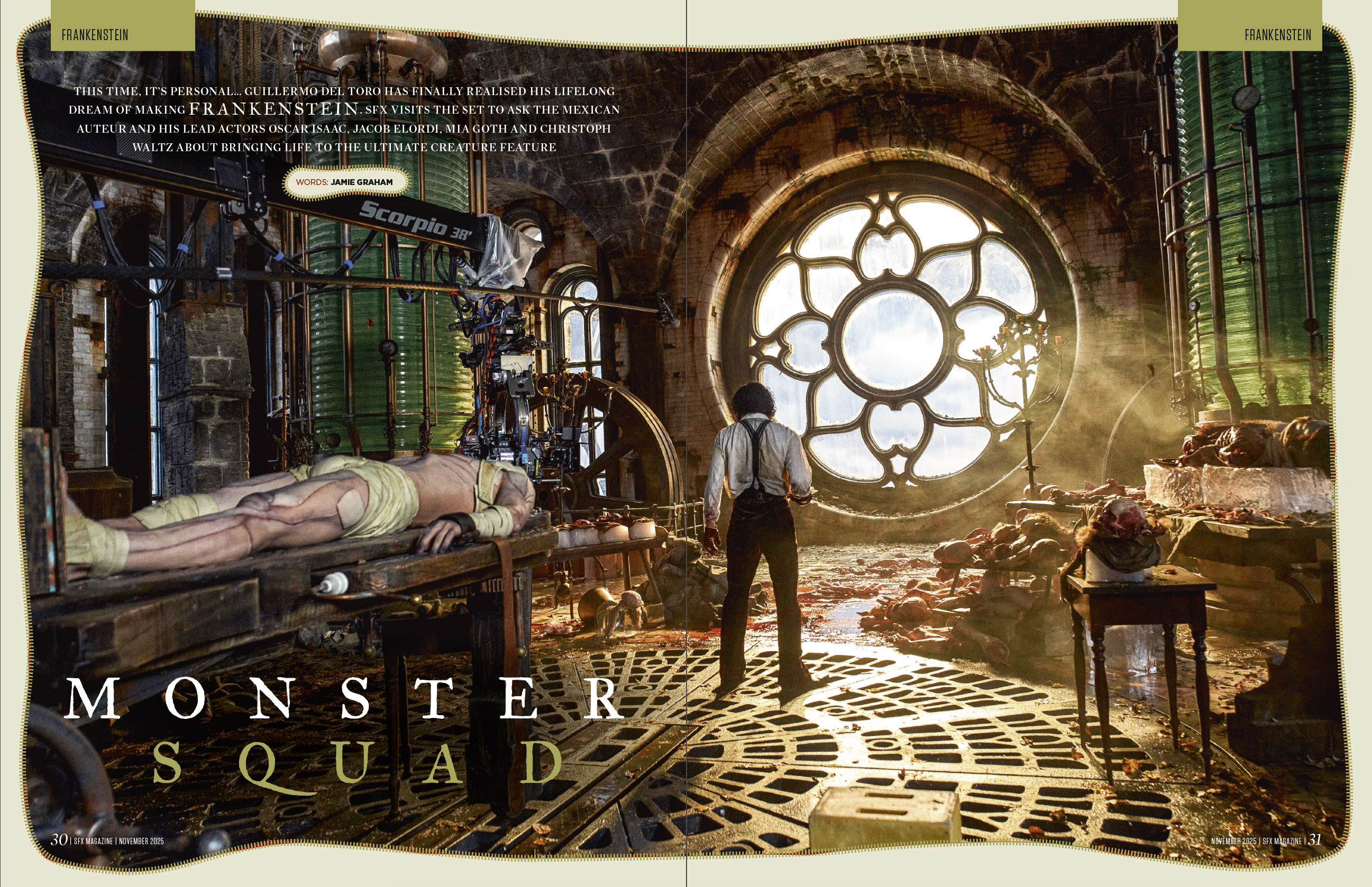 Oscar Isaac as Victor Frankenstein, in his laboratory.