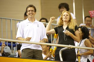 Track Cycling 2008 Summer Olympics View of parents of USA Taylor Phinney father Davis Phinney and mother Connie CarpenterPhinney in stands during Mens Individual Pursuit Qualifying at Laoshan Velodrome Beijing China 8152008 CREDIT Robert Beck Photo by Robert Beck Sports Illustrated via Getty Images Set Number X80714 TK3 R1 F164