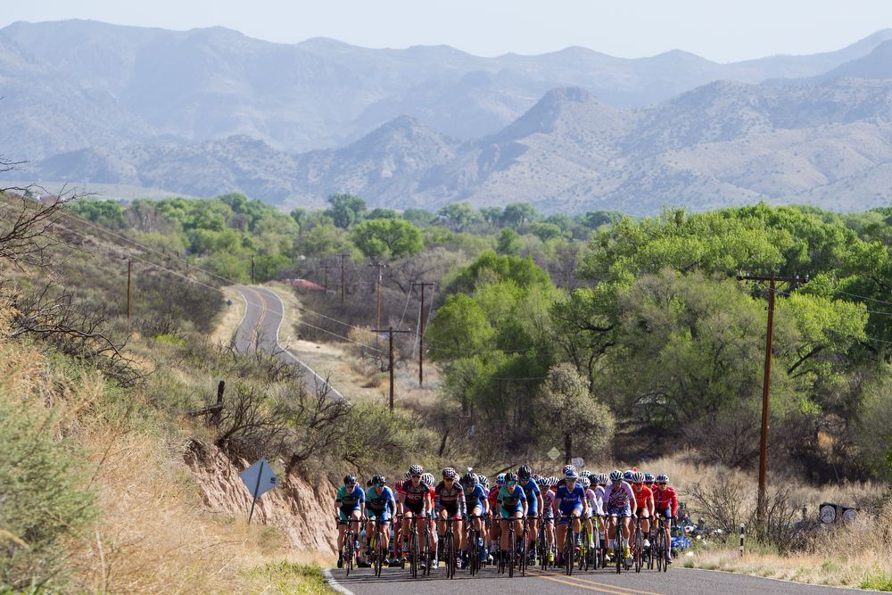 The peloton in action during stage 1 at Tour of the Gila