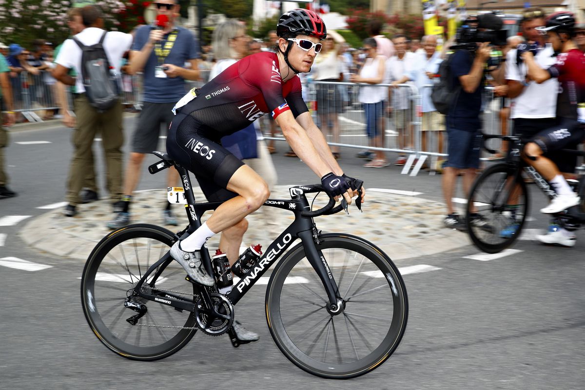 Geraint Thomas (Team Ineos) rides to the start
