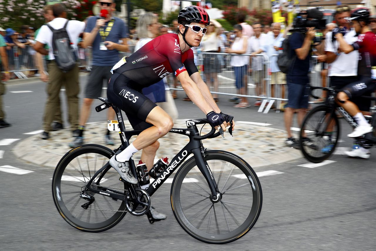 Geraint Thomas (Team Ineos) rides to the start