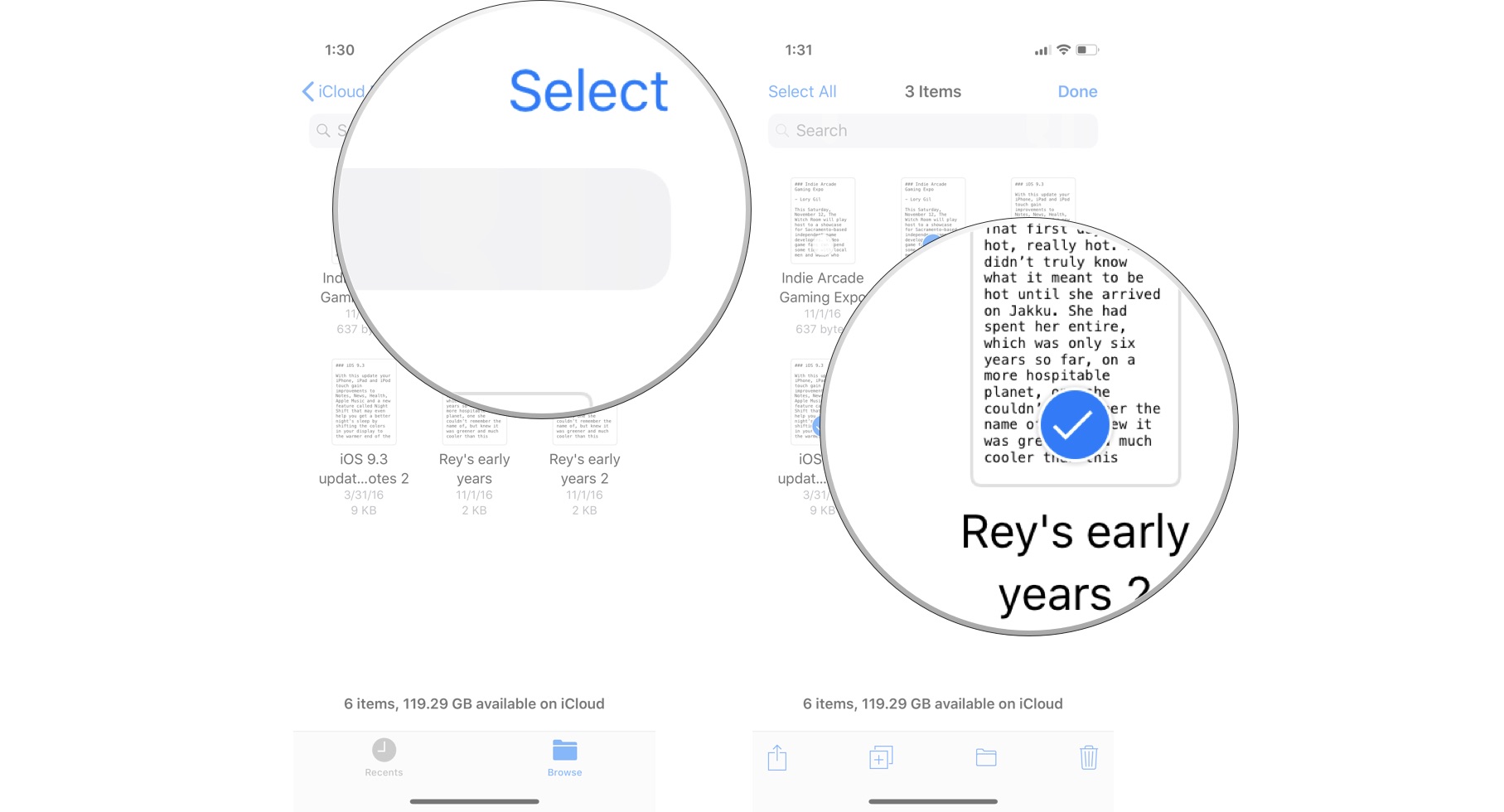 Tap Select again, then select the copied files