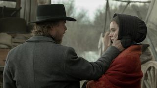 (L to R) Dane DeHaan as Jacob Pratt and Saura Lightfoot Leon as Abish in "American Primeval"