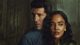 A promotional image for Netflix's His & Hers featuring Jon Bernthal and Tessa Thompson