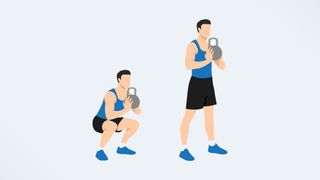 an illo of a man doing a front squat