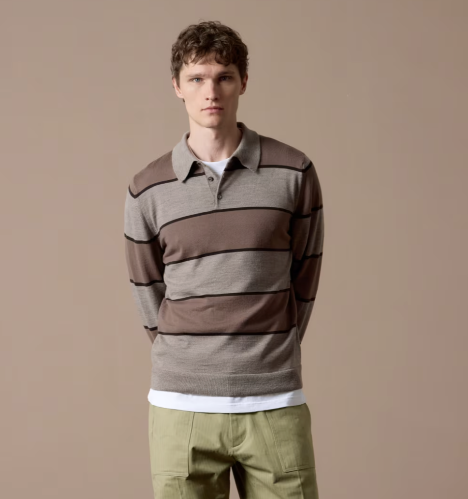 Paul Smith, Brown Merino Wool Stripe Rugby