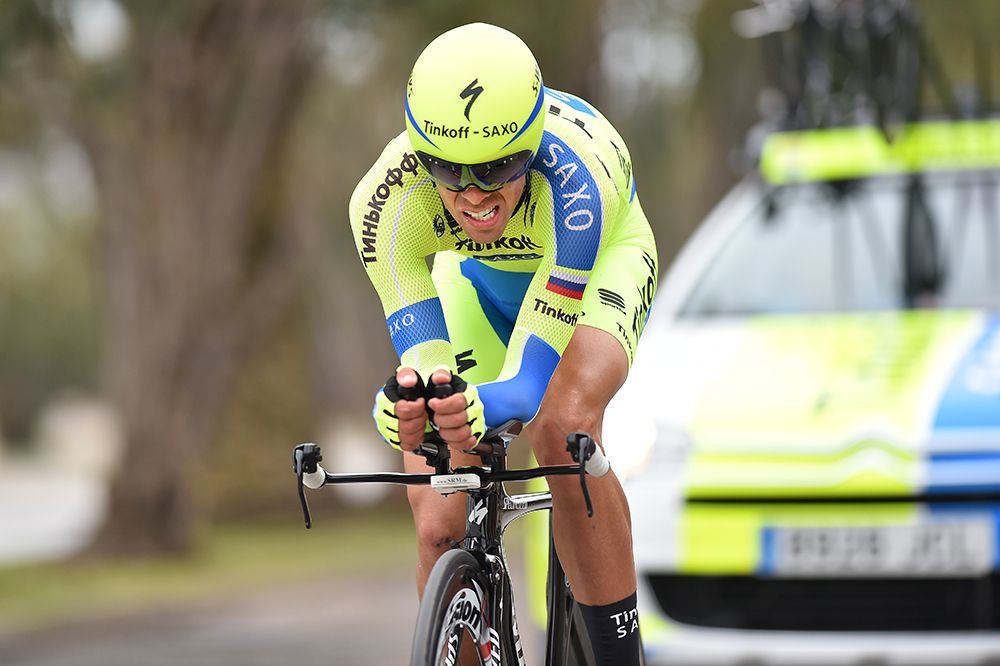 The effort shows on Alberto Contador's face