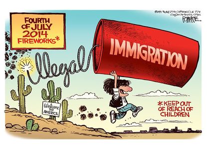 Political cartoon immigration Fourth of July