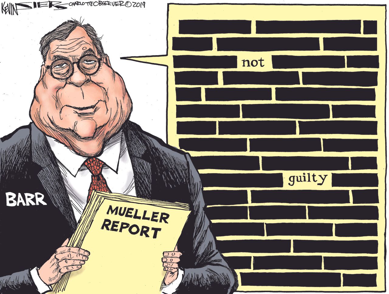 Political Cartoon U.S. Trump William Barr Mueller Report no collusion investigation