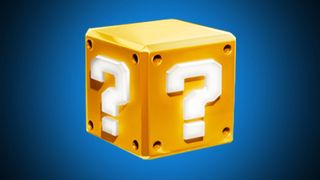 Mario yellow Question Block against blue background
