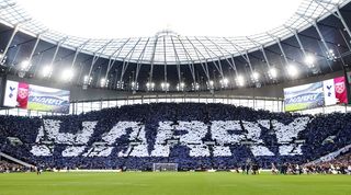 Tottenham dedicate a special tifo to all-time top scorer Harry Kane ahead of their Premier League game against West Ham in February 2023.