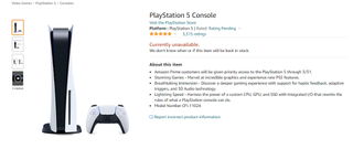 Amazon.com PS5 product page