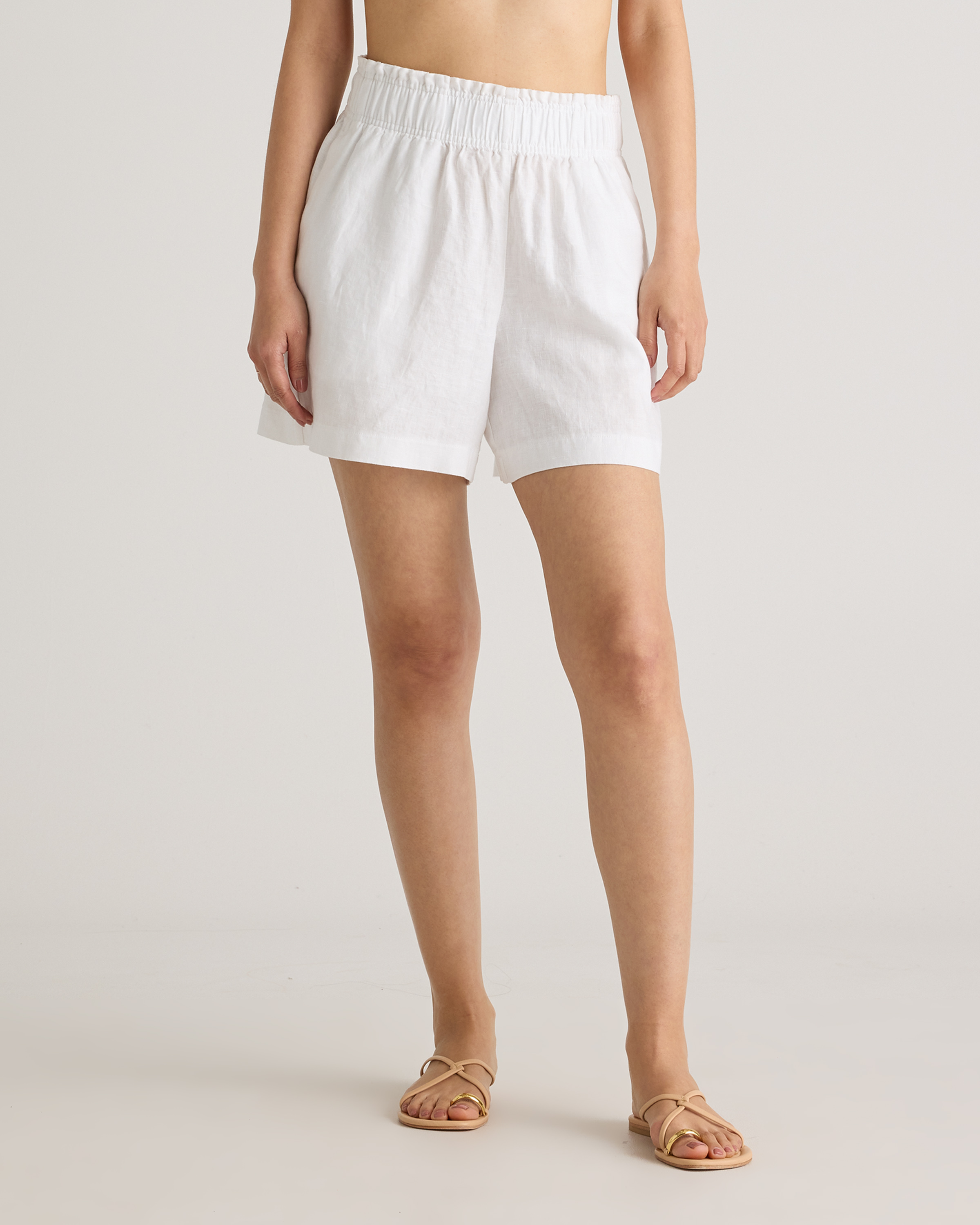 100% European Linen High Waisted Short in White