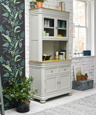 Sage green kitchen dresser cabinet