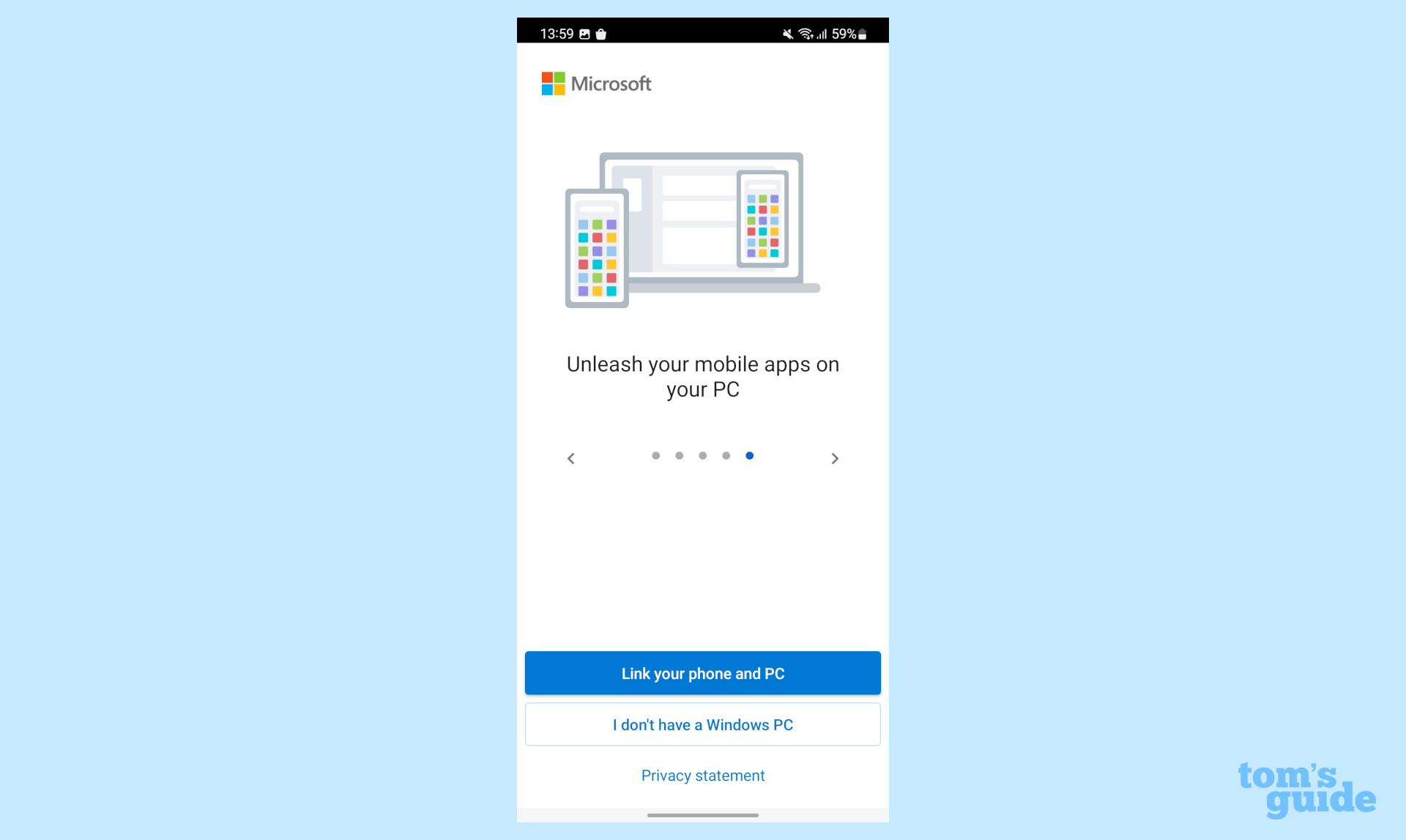 A screenshot of the Samsung Galaxy S22's settings menu, showing the set-up page for Link with Windows