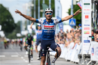 Julian Alaphilippe (Soudal-QuickStep) celebrates stage 3 win at Tour of Slovakia