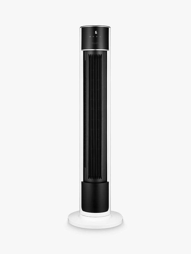 A black tower fan
