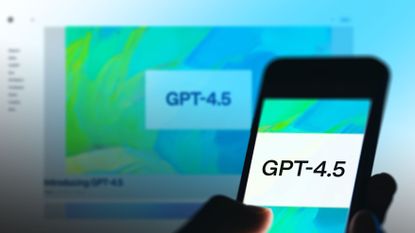 The logo of GPT-4.5 is displayed on a smartphone screen.