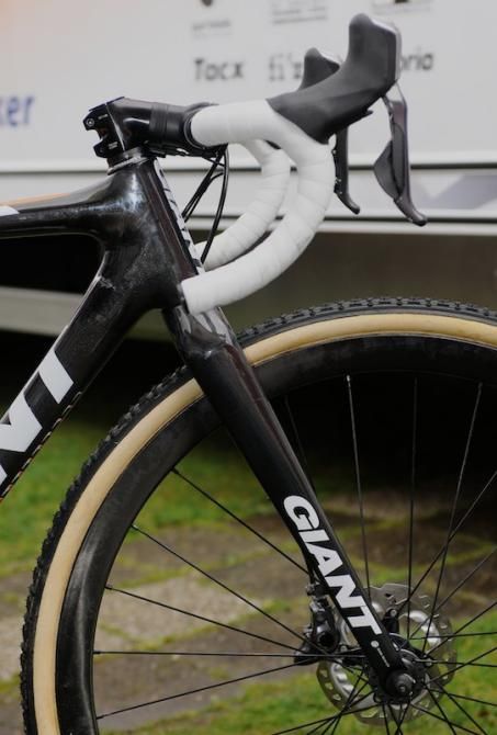 Without a frame size small enough to facilitate Vos's low riding position, she uses this negative rise stem