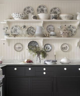 kitchen with plates on the wall