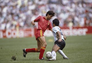Enzo Scifo in action for Belgium against Argentina in the 1986 World Cup.