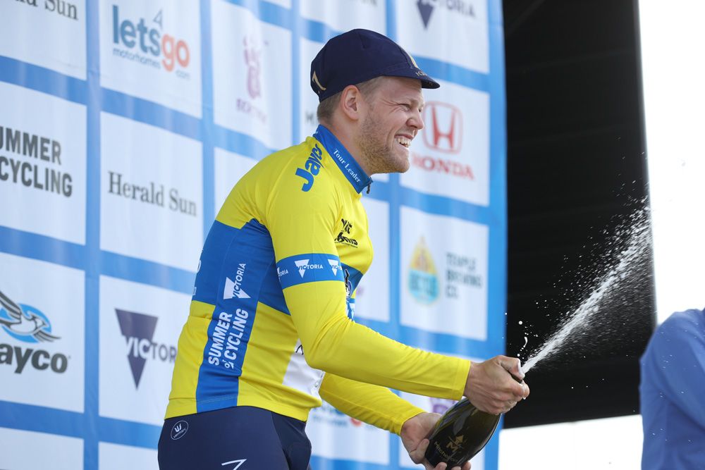 Lasse Norman Hansen (Aqua Blue Sport) in the leader's yellow jersey