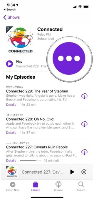 Apple Podcasts Connected Detail view 3 dot button