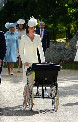 london, united kingdom july 05 camilla parker bowles duchess of cornwall, carol elizabeth middleton, catherine duchess of cambridge, princess charlotte of cambridge and michael francis middleton, arrive at the church of st magdalene on the queen's sandringham estate on july 05, 2015 in london, united kingdom photo by bauer griffingc images