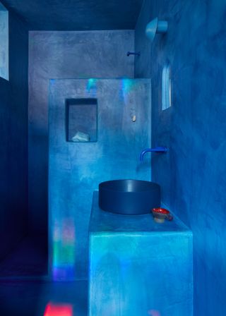Blue bathroom in greek house
