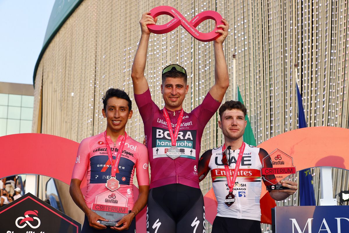 Giro dItalia Criteirum Expo 2020 Dubai 06112021 Peter Sagan SVK Bora Hansgrohe Egan Bernal COL Ineos Grenadiers Marc Hirschi SUI UAE Team Emirates photo Luca BettiniBettiniPhoto2021