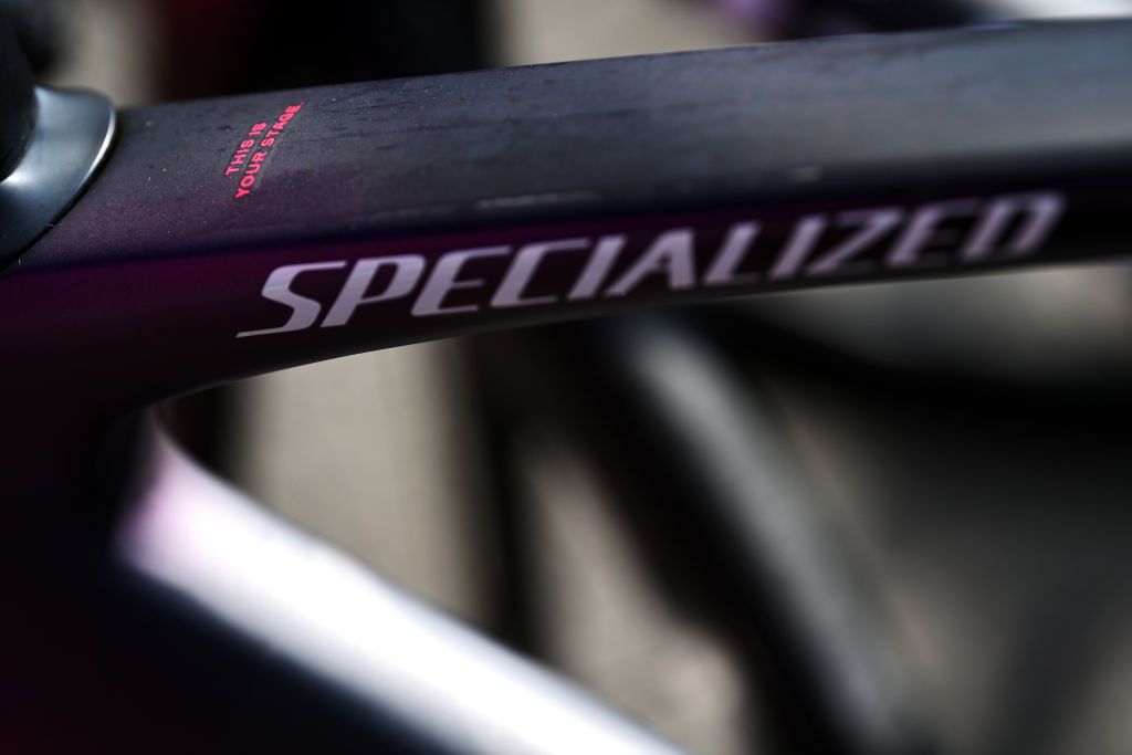 HARLOW ENGLAND JUNE 07 Amy Pieters support sticker on a Specialized bike of Team SD Worx prior during the 8th The Womens Tour 2022 Stage 2 a 921km stage from Harlow to Harlow WomensTour UCIWWT on June 07 2022 in Harlow England Photo by Justin SetterfieldGetty Images
