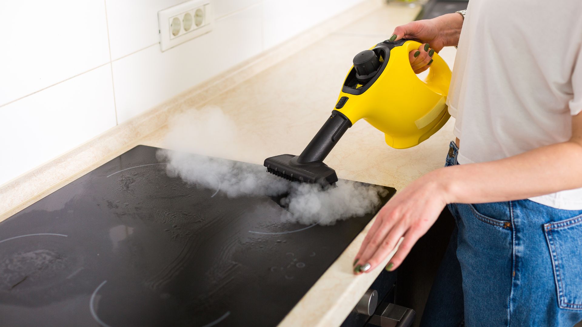 A steam cleaner being used at home