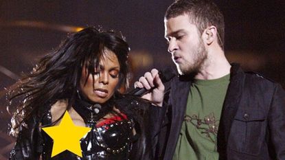 Janet Jackson on stage with Justin Timberlake.