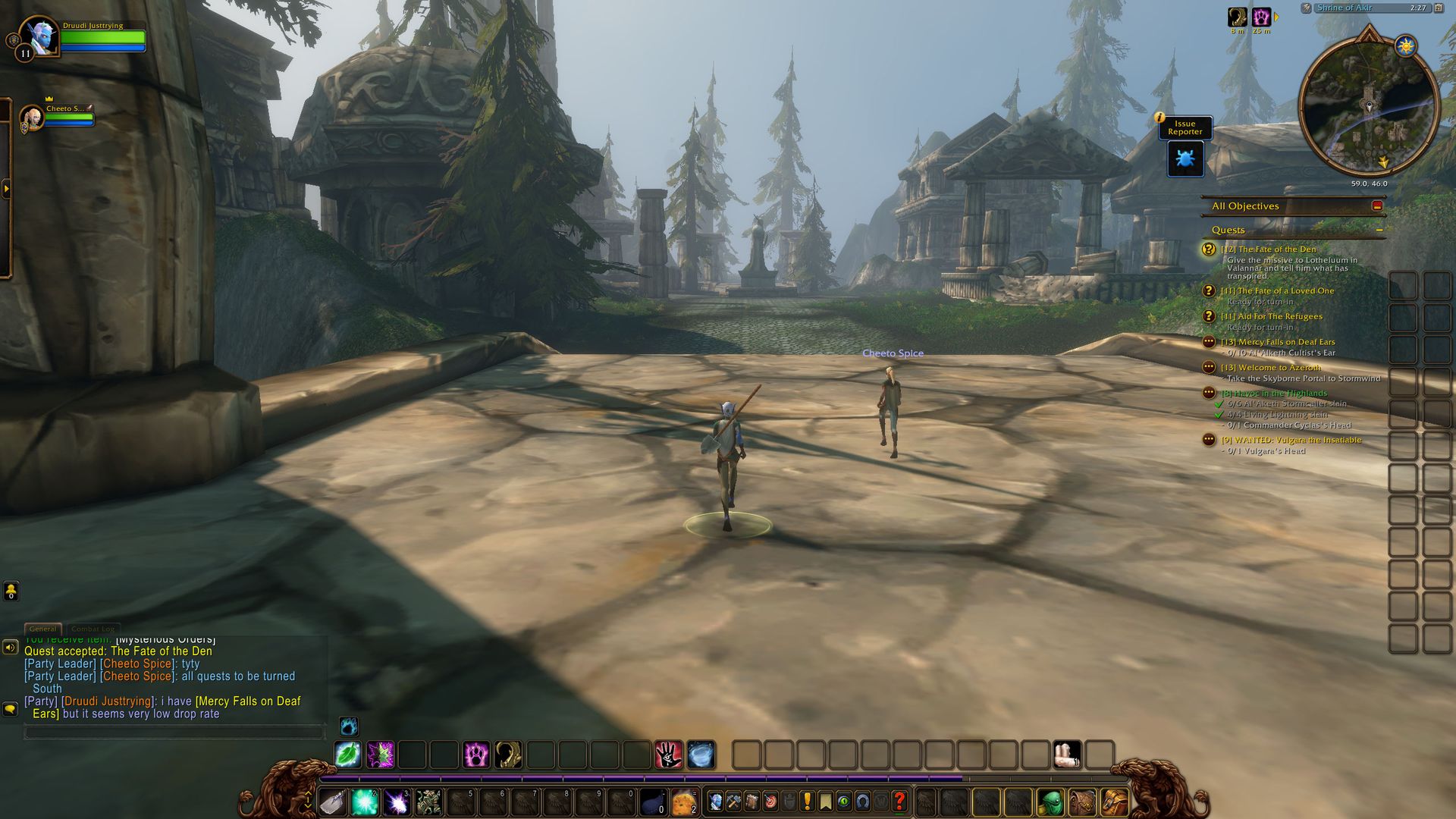 Una captura de World of Warcraft Forever mostrando a dos aventureros Skyborne cruzando un puente en Zephyrus Isle