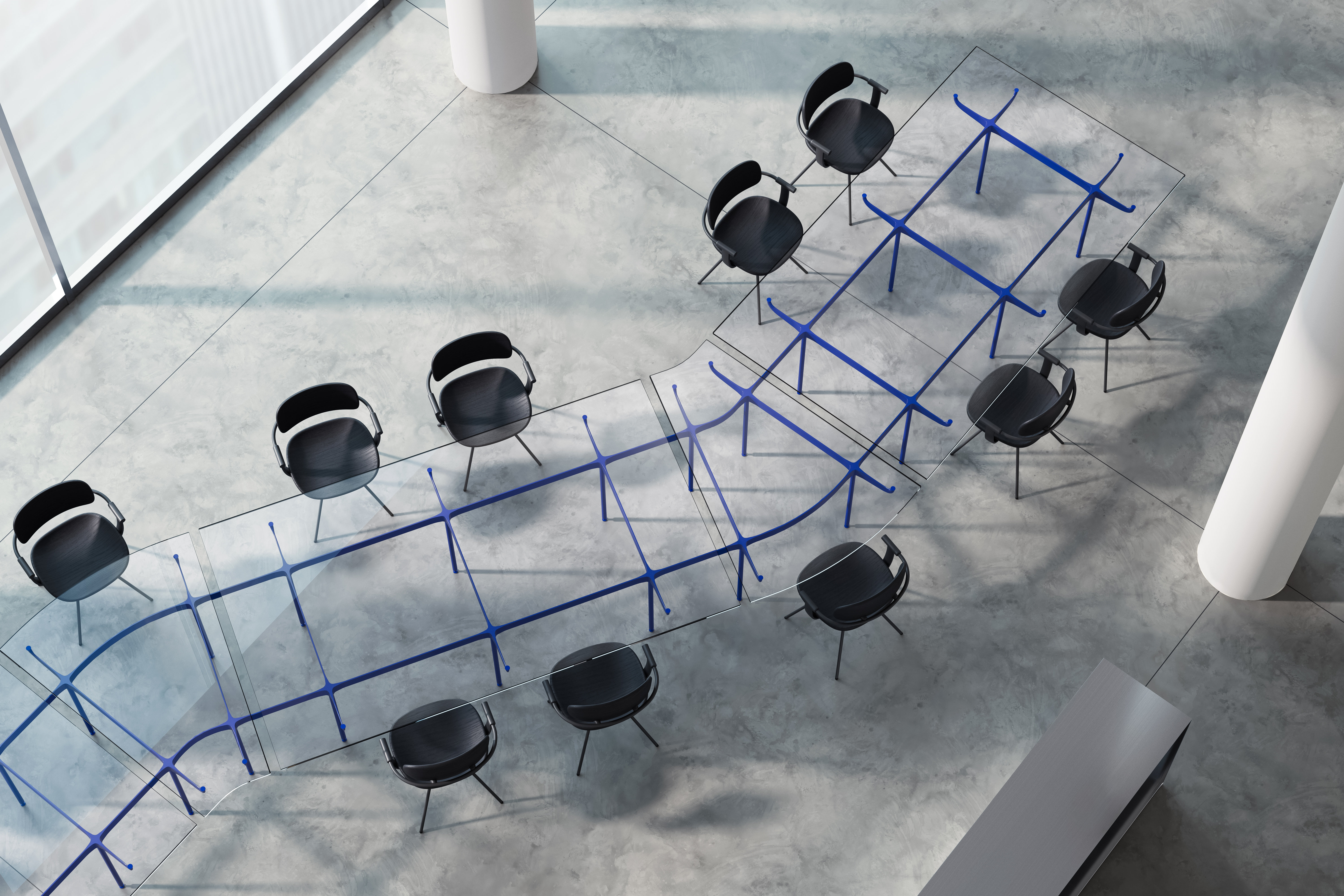 Nii glass table by Rodolfo Agrella