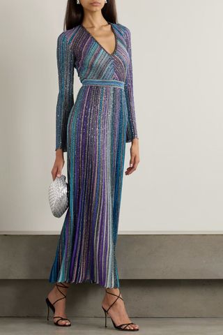 Missoni Sequined striped metallic crochet-knit maxi dress