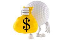 A Golf ball figure carrying a bag of money