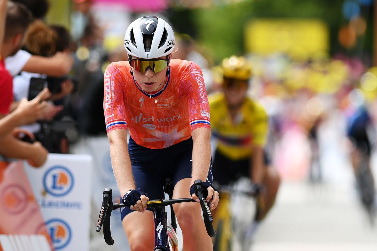 Demi Vollering crosses the line after stage 7 of the Tour de France Femmes