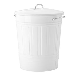 A white metal bin with a matching lid