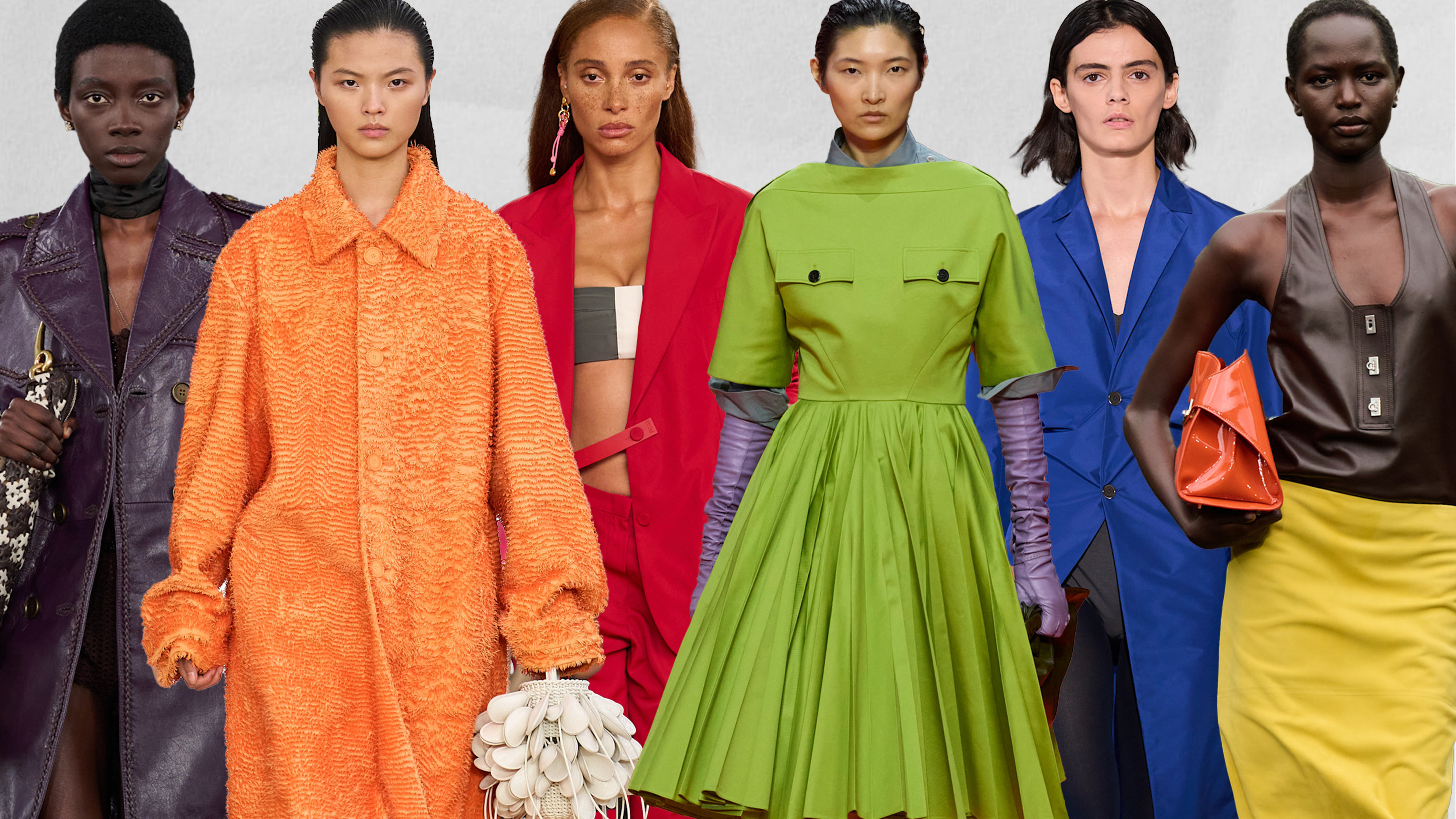 Spring color trends shown in a collage of models from the runway shows. 