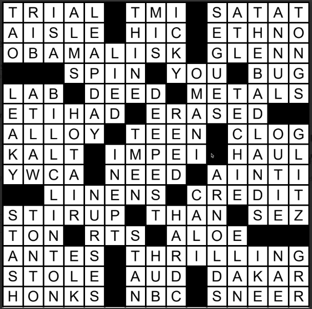 A solved crossword puzzle.