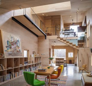 wood lined house interior