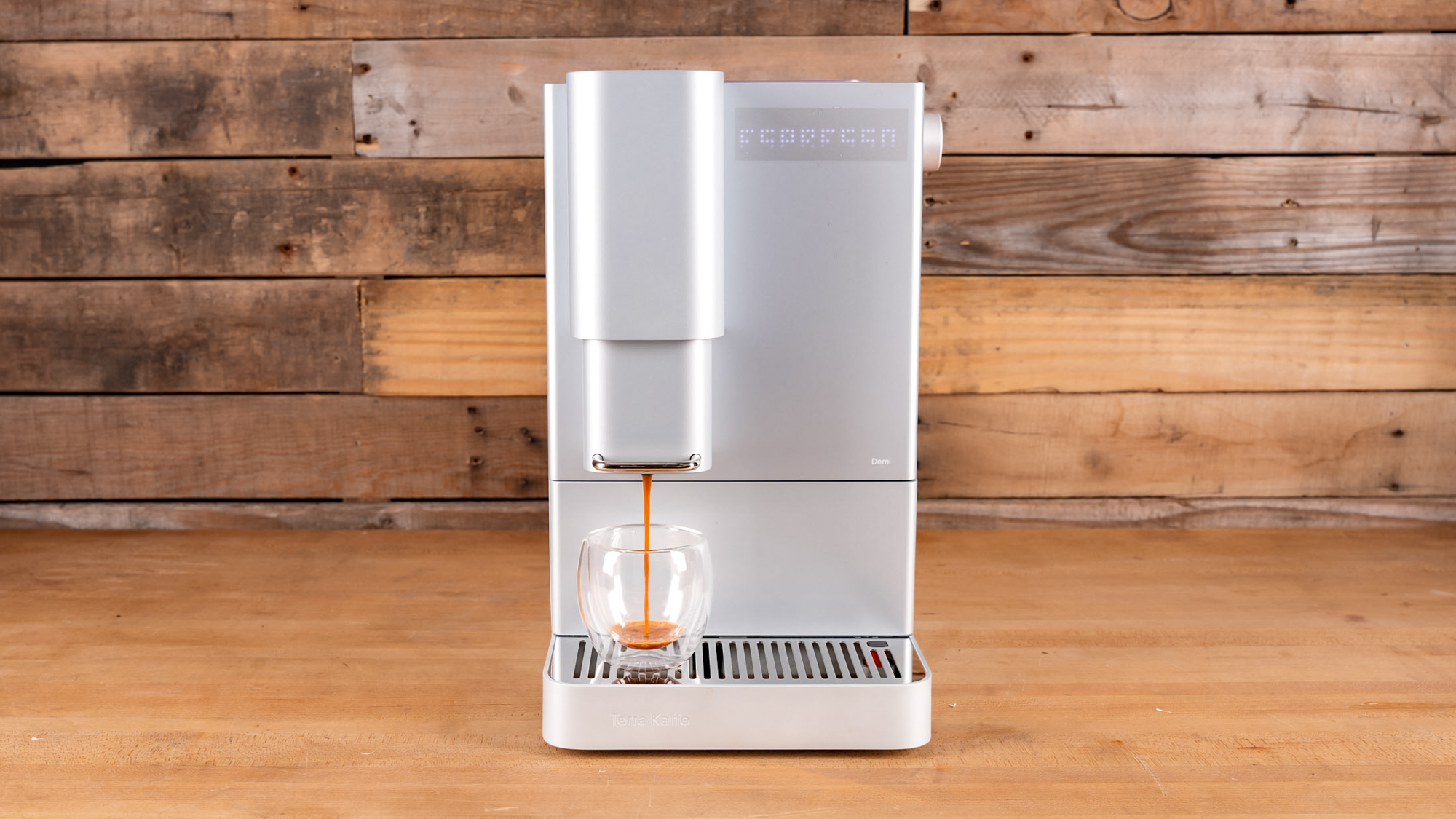 Terra Kaffe Demi espresso maker on a kitchen surface