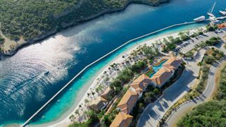 Arial view over the coastline around Sandals Curacao