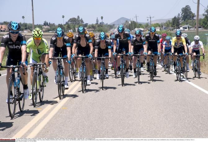 Nathan Earle on the front of the Team Sky train at the Tour of California