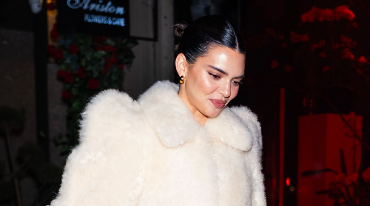 Kendall Jenner wears a huge fluffy fur coat as a dress in Greenwich Village, New York 