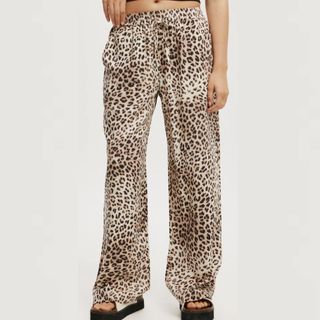 wide leg leopard print trousers